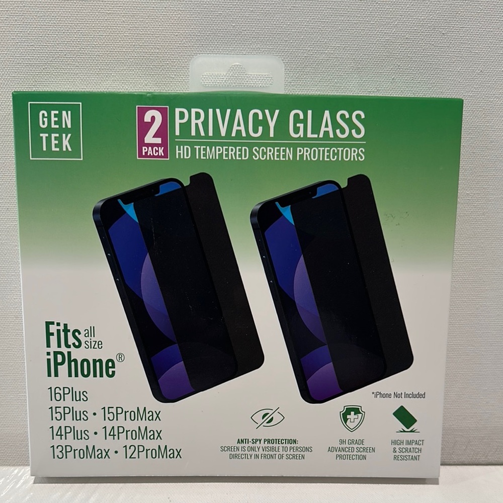 GENTEK (2) Pack Privacy Glass - HD Tempered Screen Protectors.